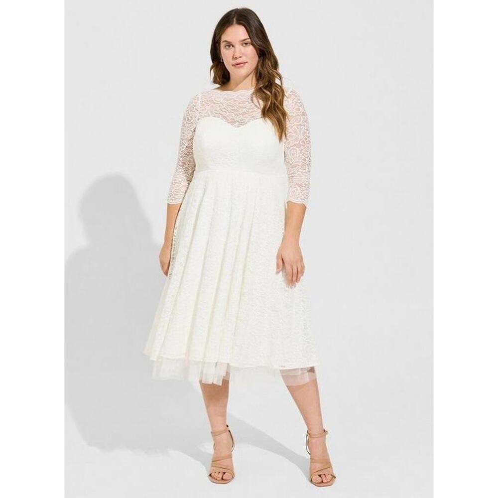 Torrid Ever After Something Blue Tag Ivory Lace Tea-Length Wedding Dress Size 12 - Picture 13 of 13